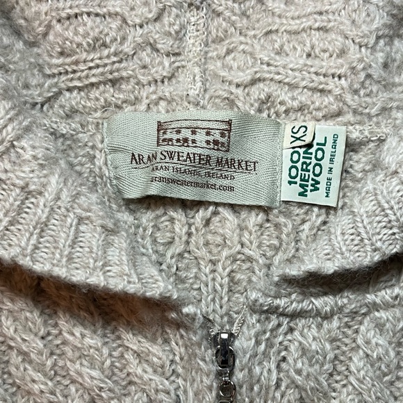 Aran Sweater Market Merino Wool Chunky Knit Sweater Zip-Up Hoodie Size XS - Picture 5 of 5